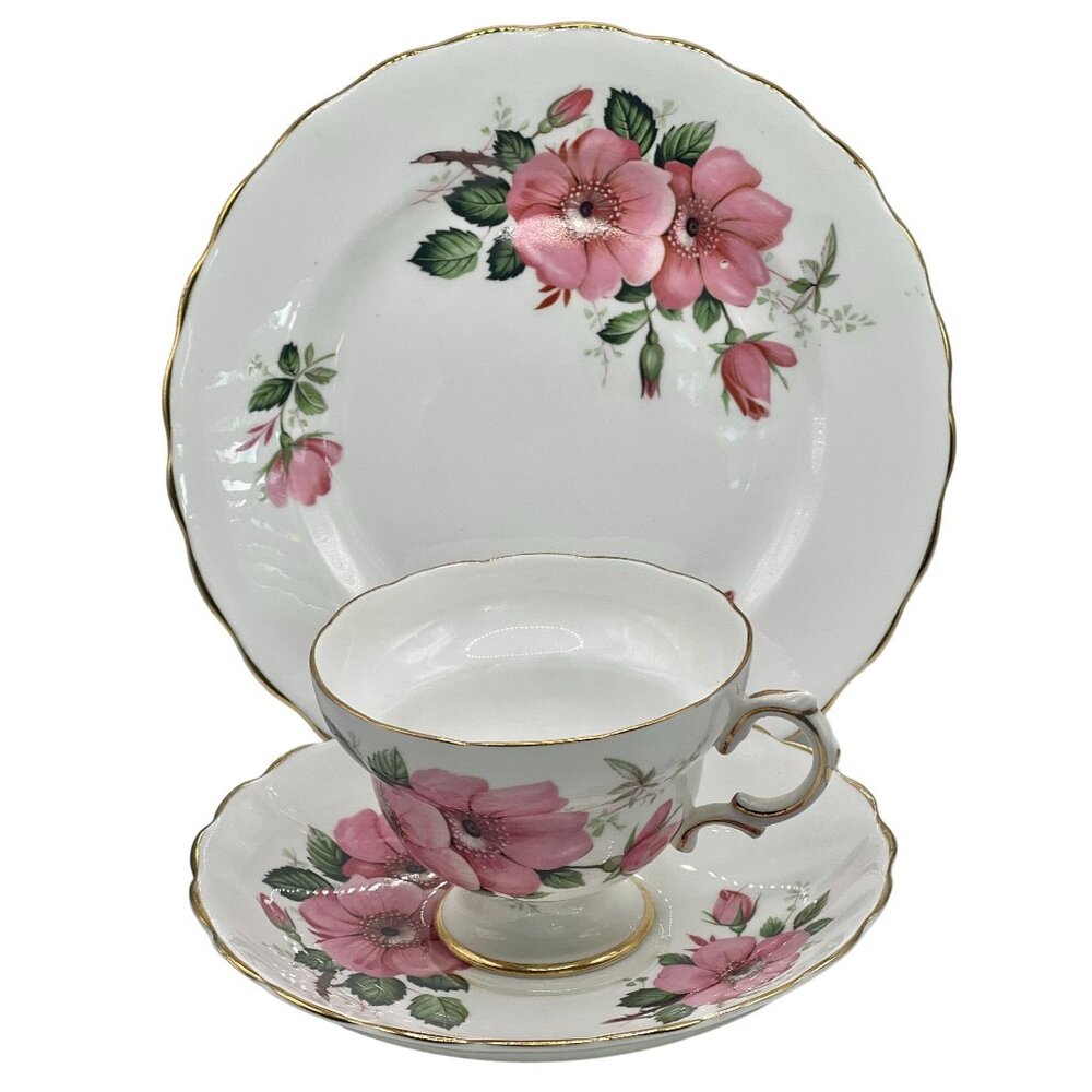 Vintage England Fine Bone China 3 Piece Set Dessert Saucer Tea Cup Floral